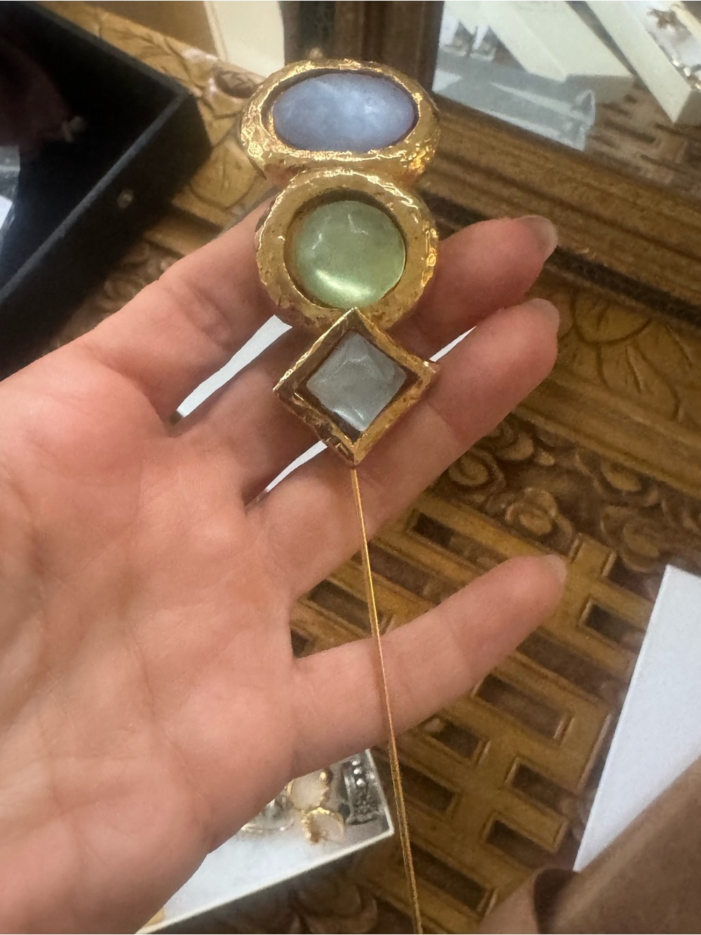 Alexis Lahellec Paris Vintage Gold Tone Cabochon Stick Pin Brooch